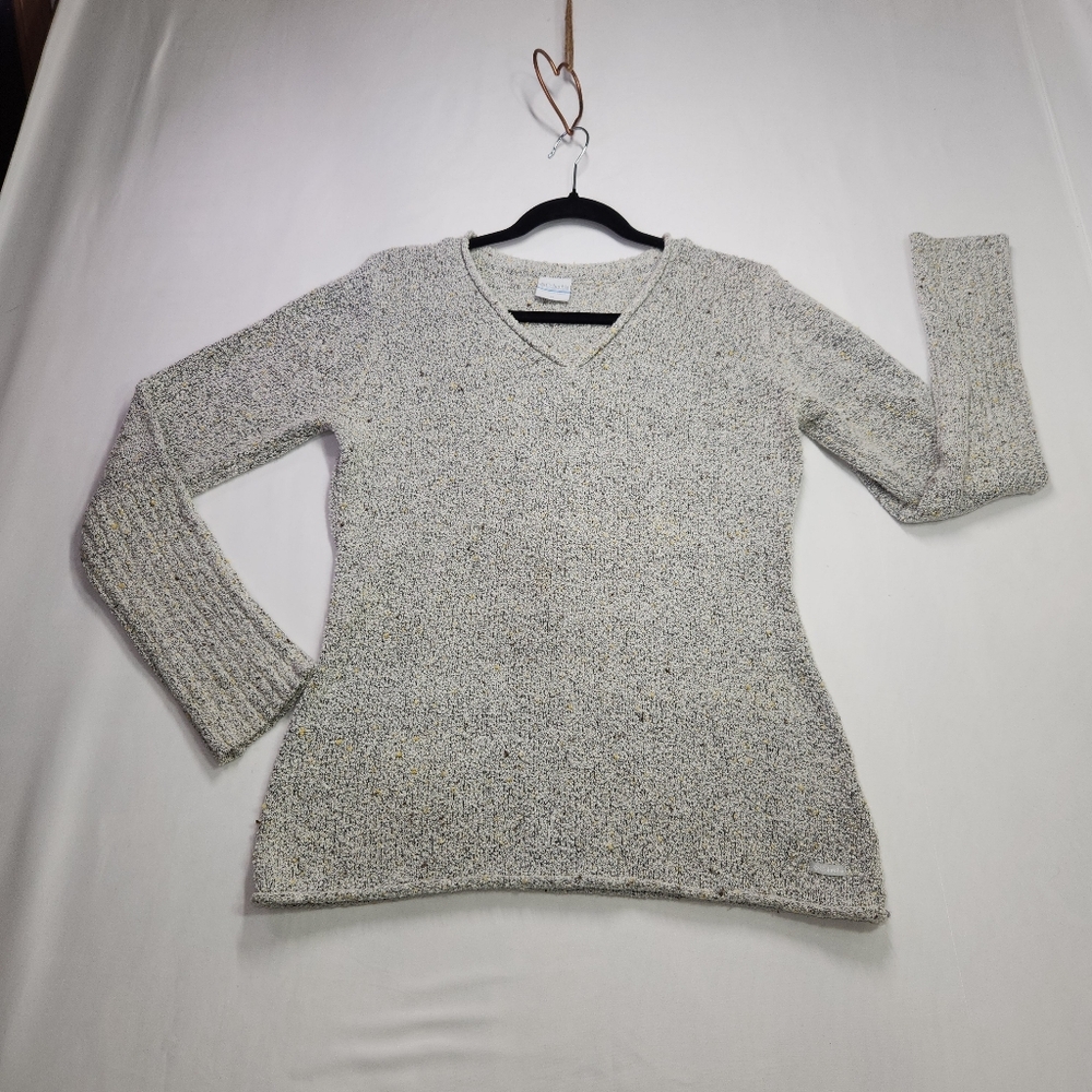 ⭐️Columbia Gorpcore Speckled Marled Knit Cozy Terry V-Neck Sweater Medium